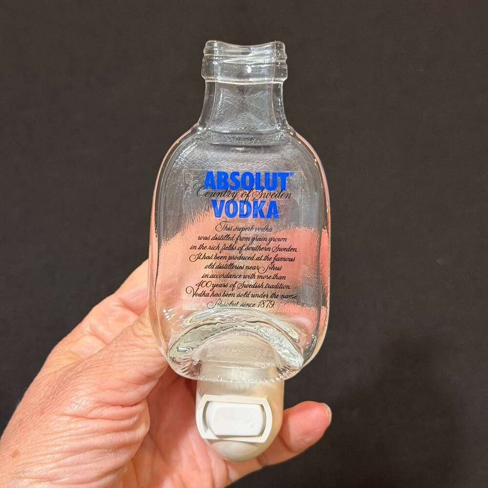 Vintaged Upcycled Absolut Vodka Slumped Melted Glass Bottle Night Light